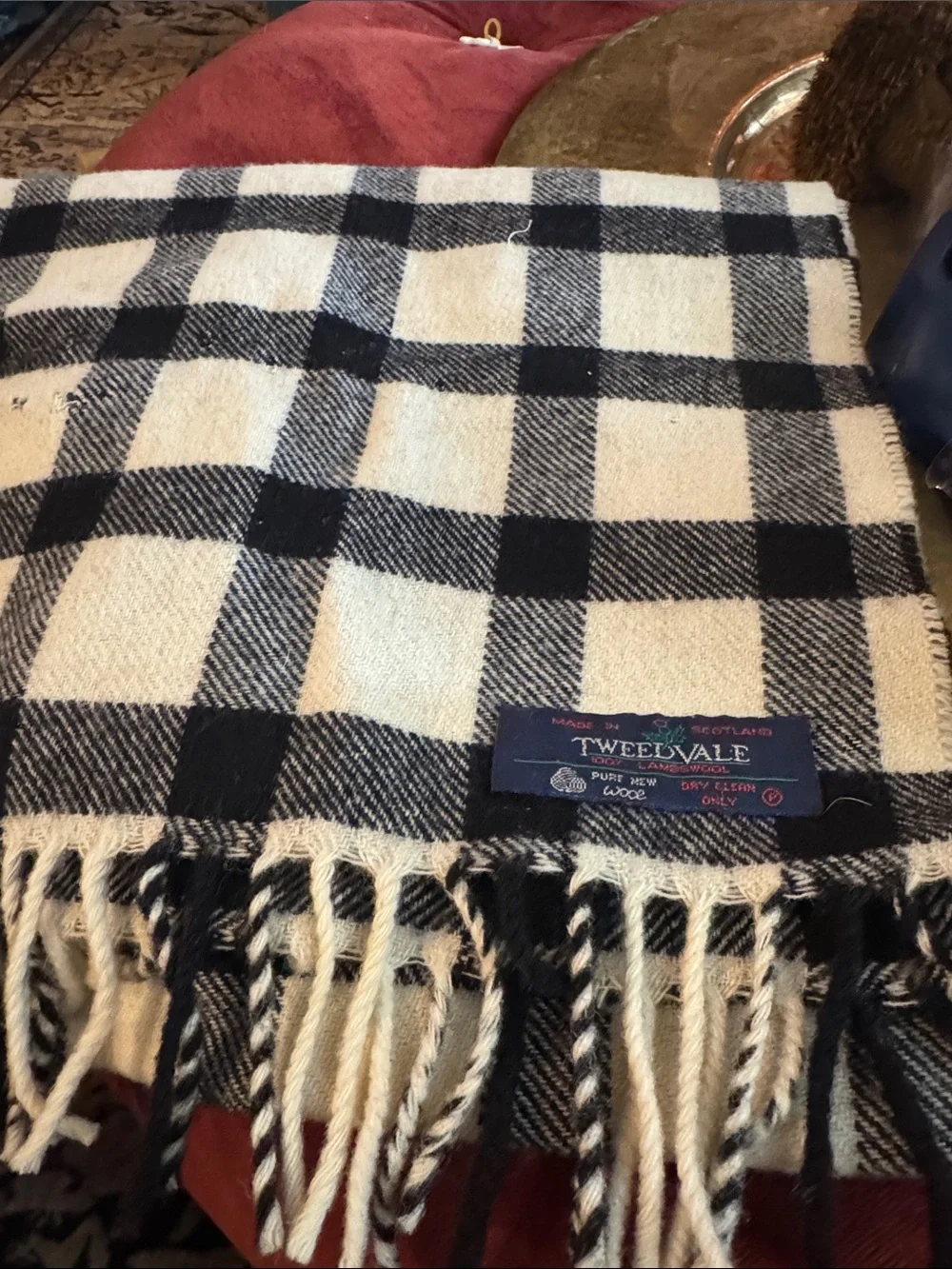 Black & Cream Checked Wool Scarf